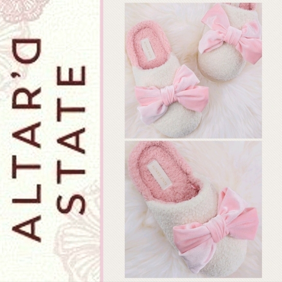 NWOT Altar'd State Bonnie Bow Slippers in Cream Pink Sz M 7/8 - Picture 2 of 6